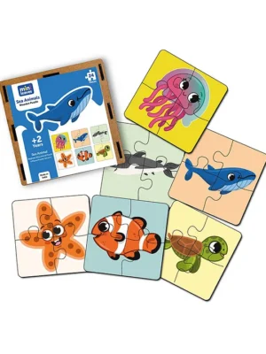 Mini Leaves 24 Pieces Wooden Set of 6 Sea Animals Jigsaw Puzzle for 2+ Kids