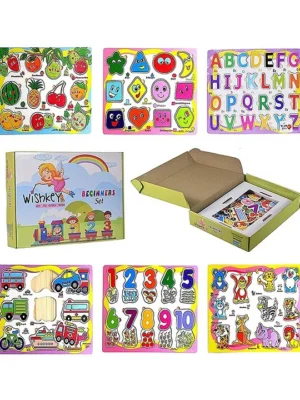 WISHKEY Wooden Educational Board Puzzle Pack of 6 Multicolour