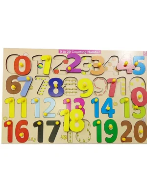 Wooden Numbers Learning Educational Knob Tray Multicolor 21 Pieces