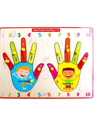 Wooden Hand and Finger Knob and Peg Puzzle Multicolor 12 Pieces