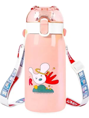 BPA Free Double Walled Vacuum Insulated Stainless Steel Water Bottle with Straw Light Pink 530 ML