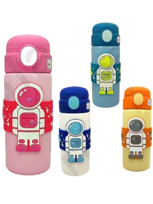 Astronaut Theme Insulated Water Bottle with Straw Pack of 1 Random Color