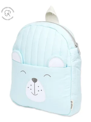 Masilo Organic Cotton Quilted kids backpacks For kids Water and stain resistant Coating With Adjustable cotton straps Filling: Recycled polyester 2 to 5 Years Bear Blue