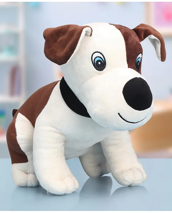 Dog Soft Toy White and Brown Height 35 cm