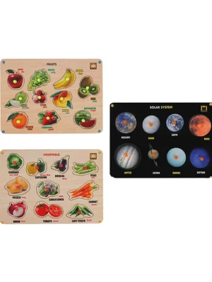 Wooden Puzzle with Knobs Educational and Learning Toy for Kids (Fruit Vegetable & Solar System)