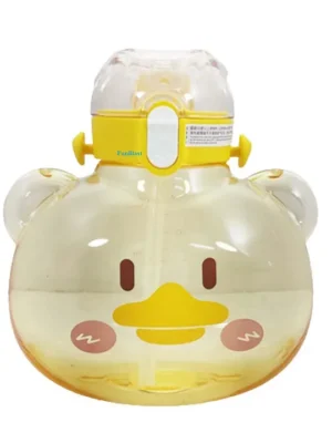 Cartoon Water Bottle with Straw Yellow 1000 ml