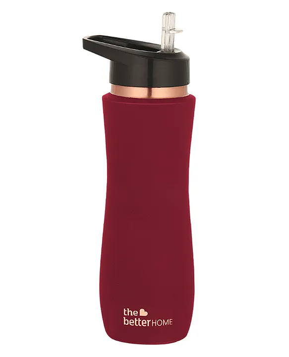 Water Bottle With Sipper 100% Pure Copper Bottle BPA Free & Non Toxic Water Bottle With Anti Oxidant Properties of Copper Maroon 700ml