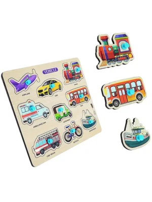 3D Transport Vehicle Wooden Shapes Puzzle Multicolour 9 Pieces