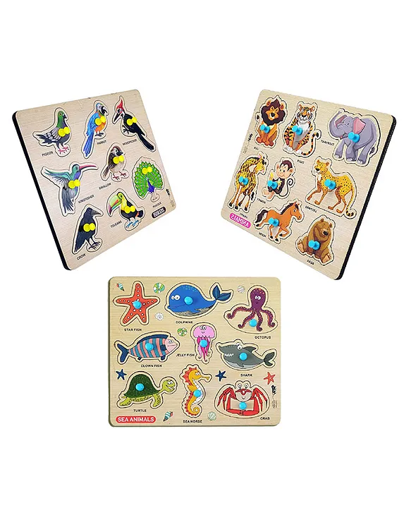 Kids Pre Nursery Educational Jigsaw 3D Wooden Shape Puzzles Pack of 3 Multicolour 26 Pieces
