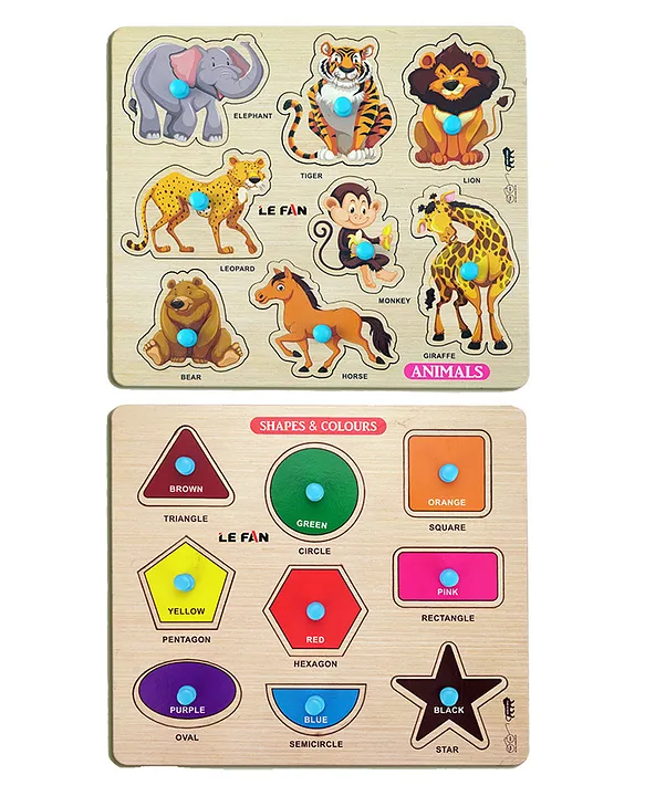 Educational Jigsaw Puzzles Learning Toys Kit Board Game Set of Animals & Shapes & Colours Educational Toy Pack of 2 17 Pieces