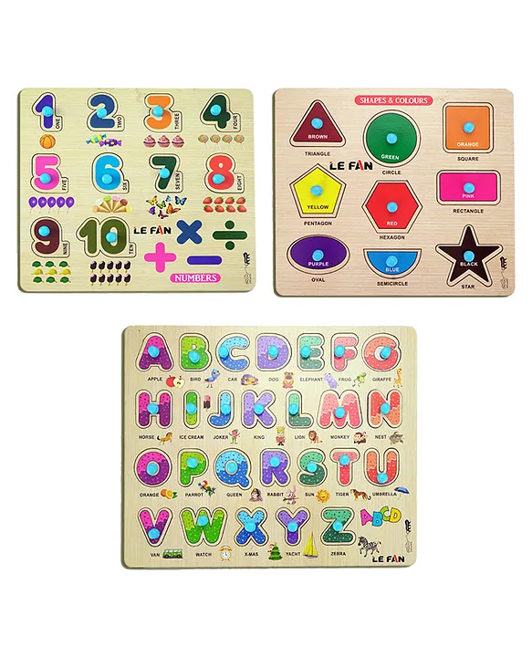 Kids Educational Puzzles Learning Toys Kit Board Game Set of Numbers Alphabets & Shapes & Colours Educational Toy Pack of 3 45 Pieces
