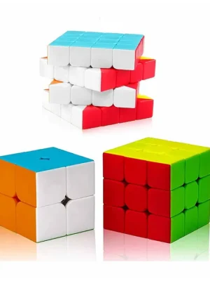 Combo Set of 2X2 3X3 4X4 High Speed Stickerless Magic Cube Puzzle Multicolor