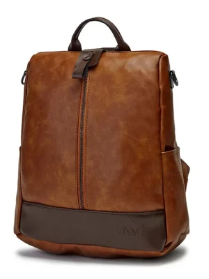 VISMIINTREND Vegan Leather Casual Backpack Purse Tan Brown Height 11.8 inches