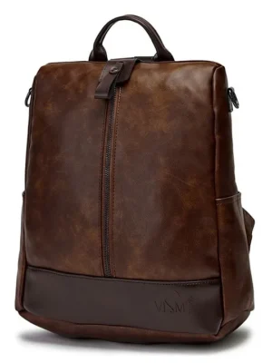 VISMIINTREND Vegan Leather Casual Backpack Purse Coffee Brown Height 11.8 inches