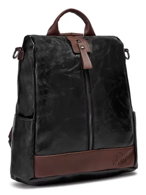 VISMIINTREND Vegan Leather Casual Backpack Purse Black Height 11.8 inches