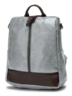 VISMIINTREND Vegan Leather Casual Backpack Purse Grey Height 11.8 inches
