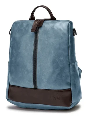 VISMIINTREND Vegan Leather Casual Backpack Purse Blue Height 11.8 inches