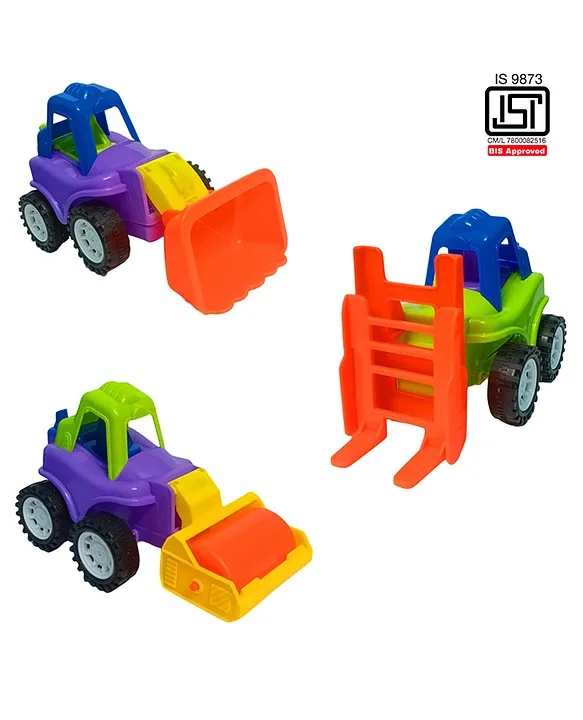 VParents Jcb Friction Excavator Truck Toys for Kids Boys and Girls Pack of 3 (Multicolor)
