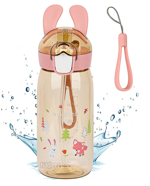 Kids Water Bottle With Straw Spill Proof Straw Valve Brown 550 ml