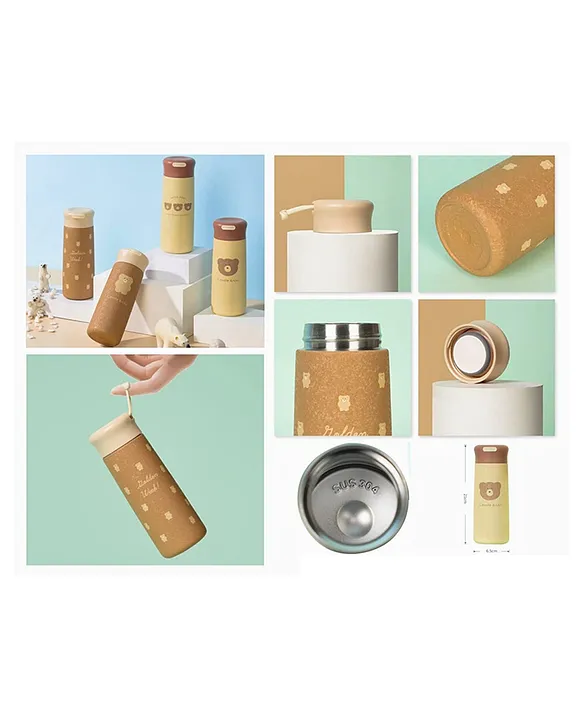 Bear Print Anti Leak Spill Proof Stainless Steel Double Wall Vacuum Insulated Flask Bottle 350 ml (Color May Vary)