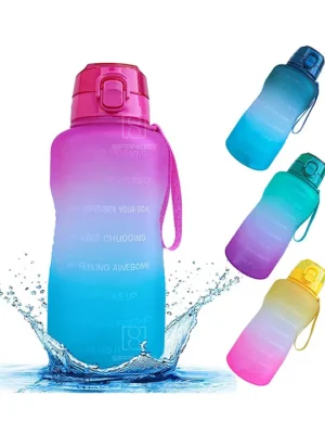 Spanker Motivational Water Bottle Gallon With Time Marker Large Capacity Leakproof Bpa Free Fitness Sports Water Bottle Blue Pink Sstp 2000 ml