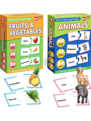 Fruits Vegetables and Animals Match and Learn Jigsaw Puzzle Pack of 2 Multicolor 84 Pieces