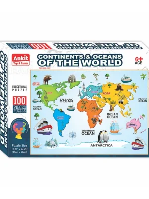 Ankit Toys Continents & Ocean Of The World Map Educational Jigsaw Puzzle for Kids Jumbo Pack Multicolor 100 Pieces