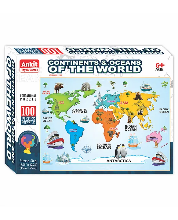 Ankit Toys Continents & Ocean Of The World Map Educational Jigsaw Puzzle for Kids Jumbo Pack Multicolor 100 Pieces