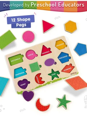 Wooden Hide N Seek Shapes Puzzle Board 12 Pieces Shapes Matching & Recognition Early Learning Puzzle Tray BIS Approved Educator Recommended