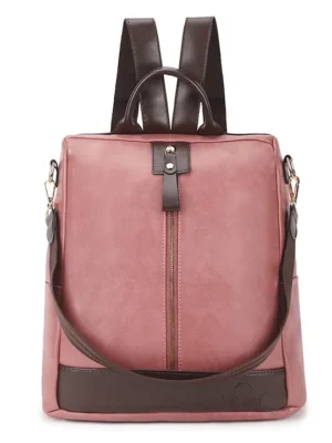 VISMIINTREND Vegan Leather Casual Backpack Purse Pink 11 Inches