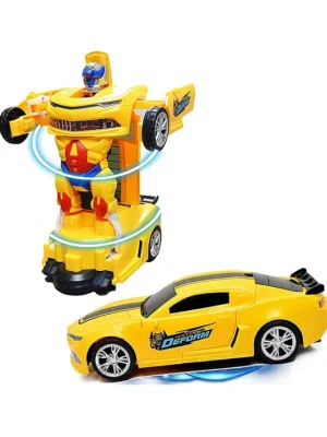ADKD Battery Operated Auto Convertible Robot Car Toy for Kids Automatic Deformation Transform Sports Car Yellow (Car Design May Vary)