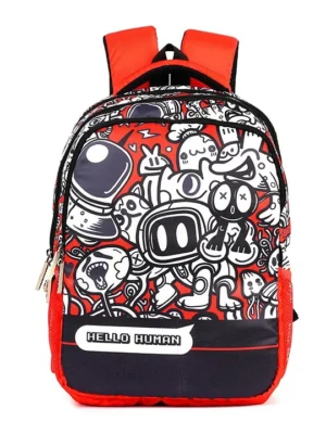 VISMIINTREND Vismiintrend Cute Robot Print School Bag Backpack Red & Black 12 Inches