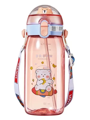 Cute Bear Design Water Bottle BPA Free Pink 550 ml