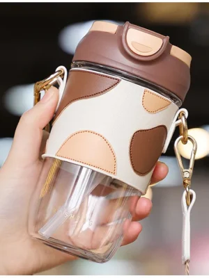Leather Feel Fashion Cover Sipper Bottle BPA Free Brown 500 ml