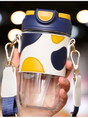 Leather Feel Fashion Cover Sipper Bottle BPA Free Blue 500 ml