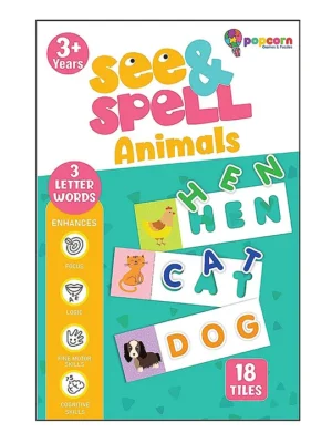 Popcorn Games & Puzzles See and Spell Animals 3 Letters Word English Multicolour