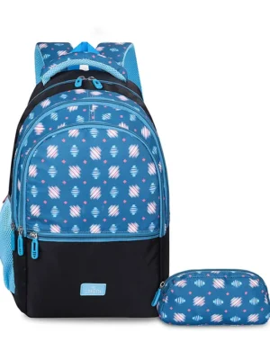 The Clownfish 33.5 L Edutrek Series Printed School Bag With Pencil Pouch Cerulean Blue 18 Inches