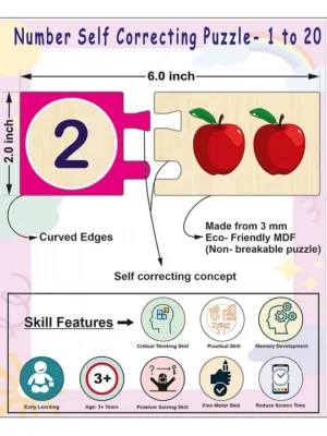 Wooden Numbers 120 Self Correcting Matching Puzzles for Kids