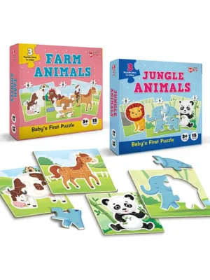 Babys First Jigsaw Puzzle Set of 2 for Kids Jungle Animals and Farm Animals 15 Pieces Each