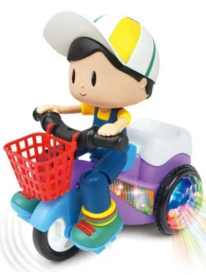 YAMAMA Battery Operated Electric 360 Degree Rotating Lighting Music Stunt Tricycle Toy Multicolour
