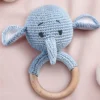 Handmade Crochet Wooden Elephant Rattle Crochet Rattle Toy for Newborns Natural Wool Sensory Toy for Kids Safe & Non Toxic BIS Certified