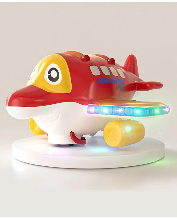 Funbee Plato Express 360 Degree Bump & Go Rotating Air Bus Toys for Kids with Flashing Lights & Sounds Red