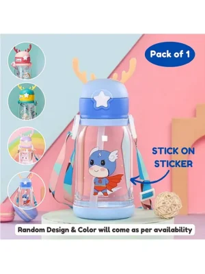 Water Bottle Sipper for Kids Cute Plastic School Sports Bottle for Girls Boys BPA Free Bottle 500 ml (Random Design & Color)