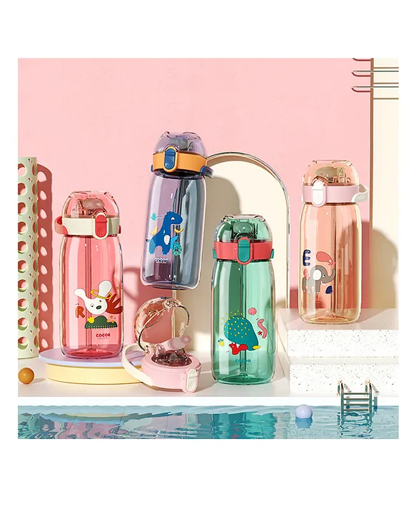 Kids StrawBottle Anti Leak Rabbit Print Water Bottle with Sipper Cartoon Water Bottle Color May Vary 550 ml
