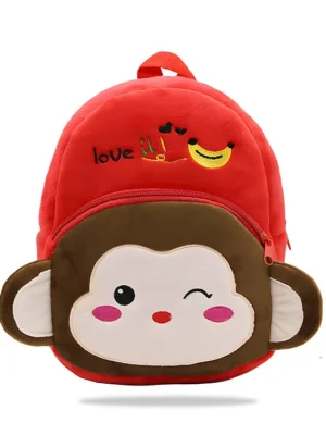 Bembika Kindergarten Cute Cartoon Kids School Bag Velvet Monkey Red 11.8 Inches