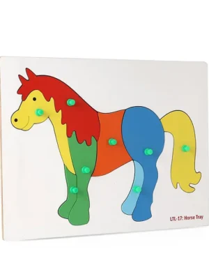 Inset Tray Large Horse Knob And Peg Puzzle Multicolour 9 Pieces