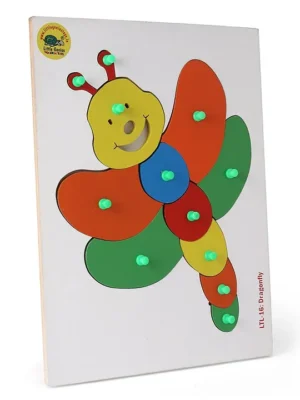 Inset Tray Large Dragonfly Knob And Peg Puzzle Multicolour 12 Pieces