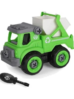 SVE Sanitation Dumper Vehicles DIY Sanitation Trucks with 1 Screwdriver Tools Kids Building Trucks Green