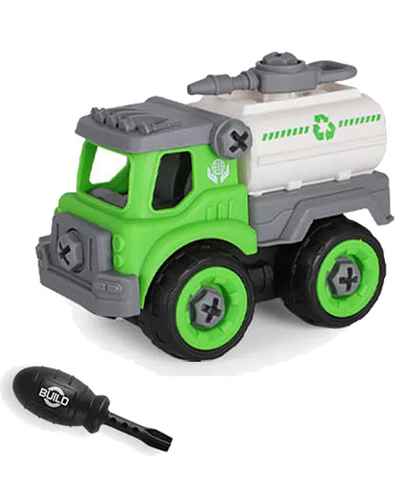 SVE Sanitation Oil Tanker Vehicles DIY Sanitation Trucks with 1 Screwdriver Tools Kids Building Trucks Green