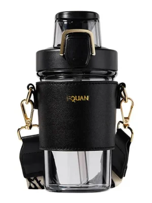 Water Bottle with Leather Holder Professional For Elegant Water Bottle Top Design Sports Plastic Water Double Ways 500 ml (Color May Vary)
